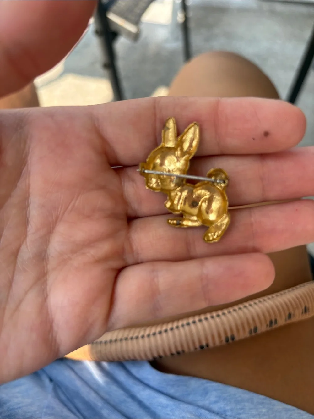 Vintage Gold and Blue Bunny Brooch Pin - Charming Women's Jewelry